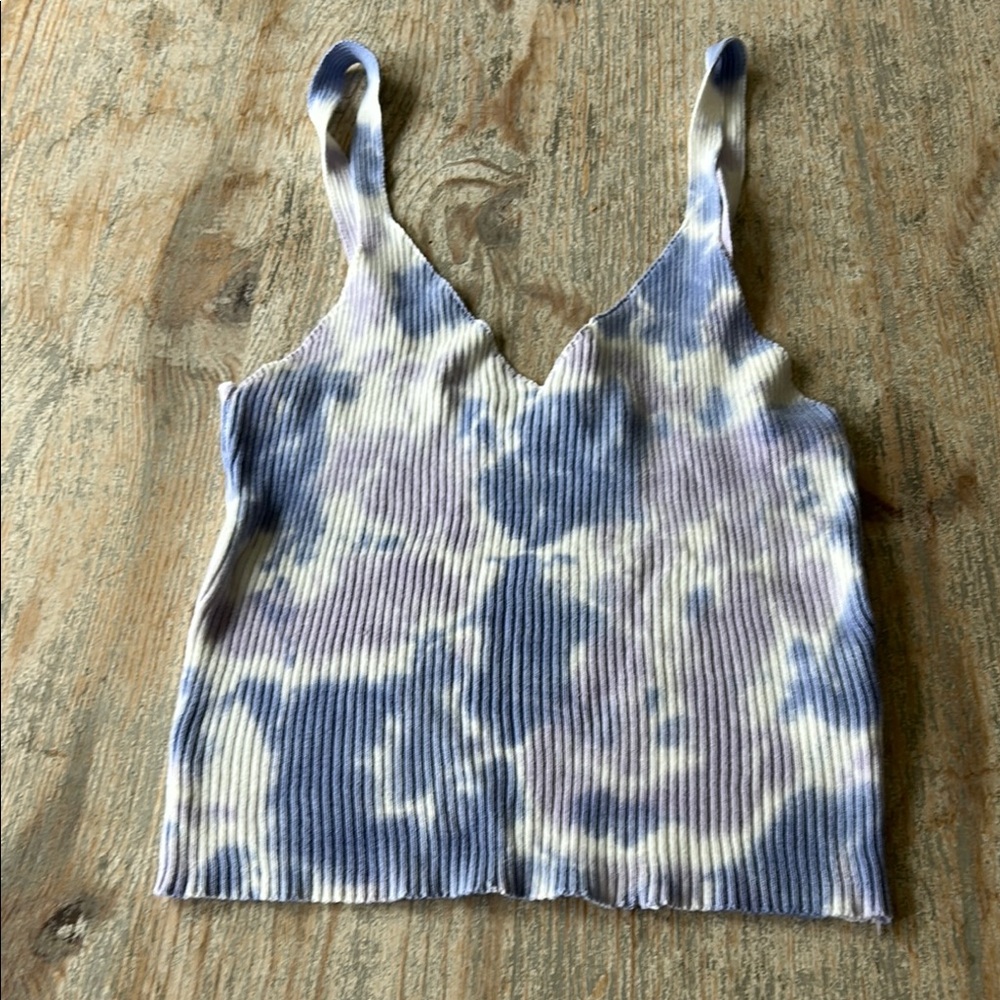 Forever 21 Blue and Gray Ribbed Crop Tank Top